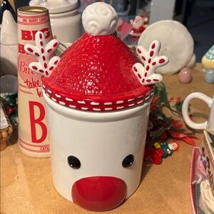 Red and White Reindeer canister